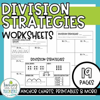Preview of Division Strategies Worksheets: Arrays, Number Line, Equal Groups