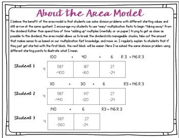 Area Model Division with 1 Digit Divisors Task Cards by ...