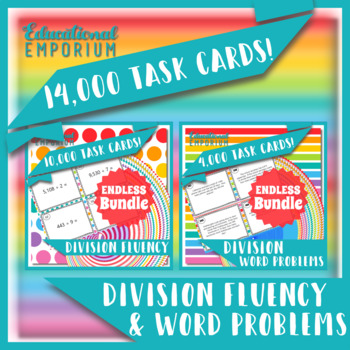 Preview of Division Task Cards ENDLESS Bundle: Division Fluency and Word Problems