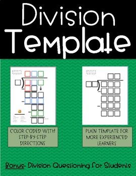 Preview of Long Division Template- Colored step-by-step directions [For Print/Digital]