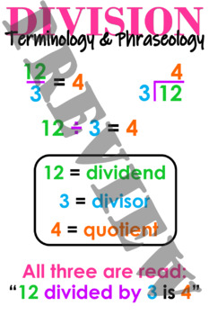 Preview of Division Terminology and Phraseology Anchor Chart (poster)