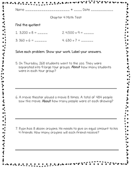 Preview of Division Test! (Long, basic facts, word problems)