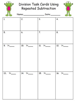 division using repeated subtraction task cards by the