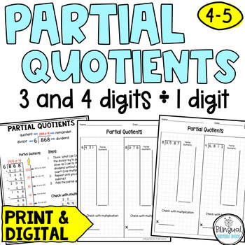 Preview of Division With Partial Quotients Worksheets -  1 Digit Divisors