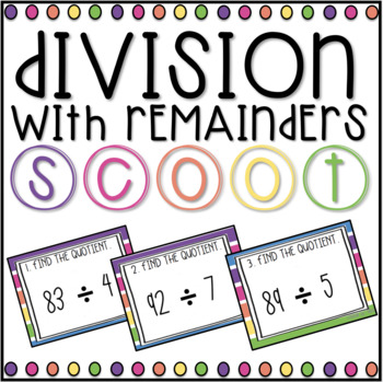 Preview of Division With Remainders SCOOT! Game, Task Cards or Assessment-Distance Learning