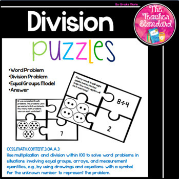 Preview of Division Word Problem Puzzles Equal Groups
