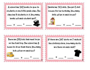 Preview of Division Word Problem Task Cards (3 digit by 1 digit with remainders)