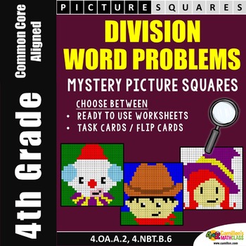 Preview of Long Division Word Problems 4th Grade Math Coloring Worksheets Mystery Pictures