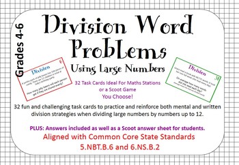 Preview of Division Word Problems. 32 Task Cards with Large Numbers