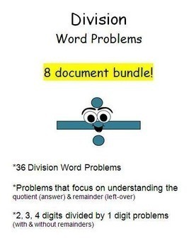 Preview of Division Word Problems!  8 Microsoft Word Documents with 36 word problems!