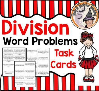 Preview of Division Word Problems Task Cards Stations Centers Partners Math Center Activity