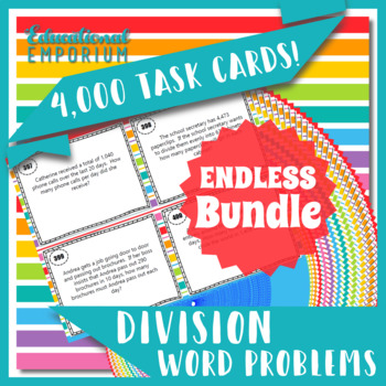 Preview of Division Word Problems Task Cards ENDLESS Bundle: Word Problems Division