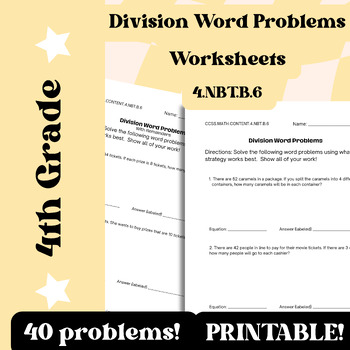 Preview of 4th Grade Division Word Problems Worksheets- With and Without Remainders