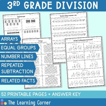 Preview of Division Worksheets Bundle - Equal Groups, Number Line, Arrays