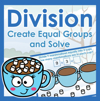 Preview of Division as Equal Groups (Winter Theme)  Digital Boom Cards™ Task Cards