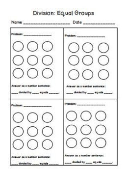 division as equal groups work mat and practice by mrs kulenkamp tpt