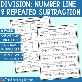 Preview of Division as Repeated Subtraction and Using a Number Line Worksheet (3.OA.A.3)