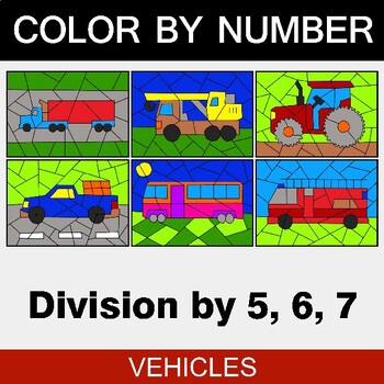Preview of Division by 5, 6, 7 -  Coloring Worksheets | Color by Number