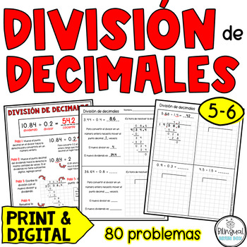 Preview of División de decimales - Division of Decimals in Spanish With Tenths, Hundredths