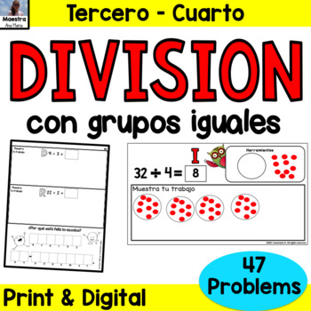 Preview of Division in Spanish - Division With Equal Groups in Spanish - Math Riddle