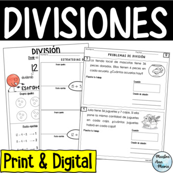 Preview of Division in Spanish - Problemas de división - Estrategias de división