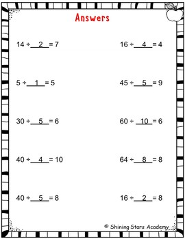 Division missing Numbers fill in the blanks with identical layout (1-10 ...