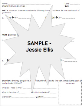 Preview of Division of Decimals: Quiz, Review Sheet, Assessment