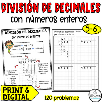 Preview of Division of Decimals in Spanish - División de decimales por números enteros