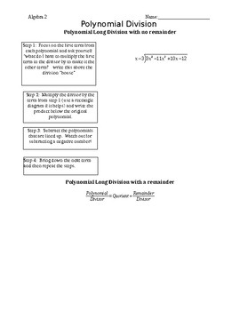 Preview of Division of Polynomials Notesheet