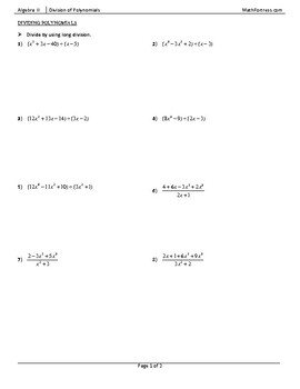 Preview of Division of Polynomials Worksheet