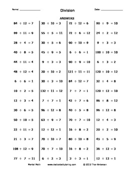 division of whole numbers practice sheets by mental math worksheets