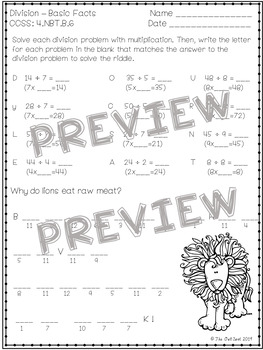 division of whole numbers riddles and worksheets for 4th grade by the