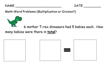 Preview of Division or Multiplication Word Problems for beginners look for key words