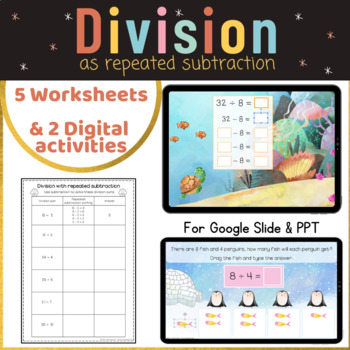 Preview of Division using repeated subtraction worksheet Google slides Division Strategies