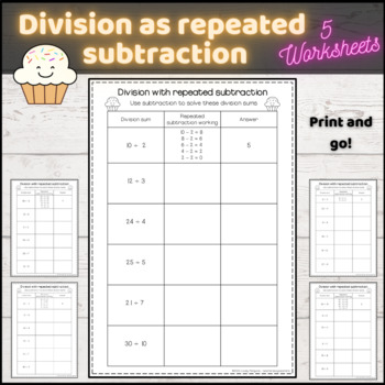 Preview of Division using repeated subtraction worksheets Division Strategies