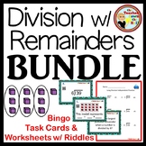 Division with Remainders BUNDLE  Bingo Task Cards Workshee