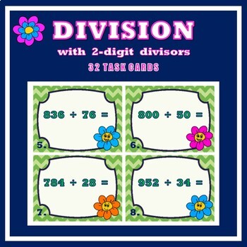 Preview of Long Division with 2-Digit Divisors (No Remainders) Task Cards