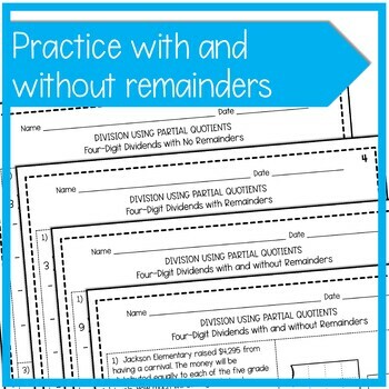 Division Partial Quotients 4-Digit Dividends Fourth Grade by Raising