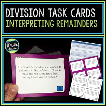 Preview of Long Division -  Interpreting Remainders Word Problems - Division Task Cards
