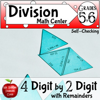 Preview of Division with Remainders Four Digit by Two Digit Self Checking Math Center