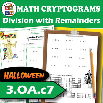 Preview of Division with Remainders | Halloween | Cryptogram Puzzle | 3rd Grade Math