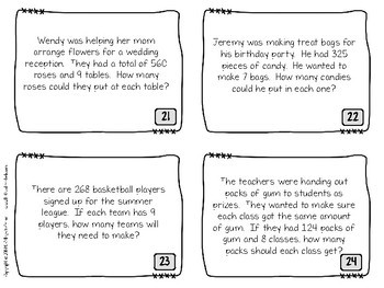 Division With Interpreting Remainders Word Problems Task Cards: Grade 4-5