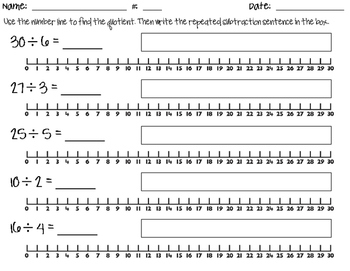 Division with Repeated Subtraction & Number lines by Ashley Ann Activities