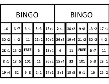 Division with a Remainder Bingo by The Real Miss Nelson | TpT