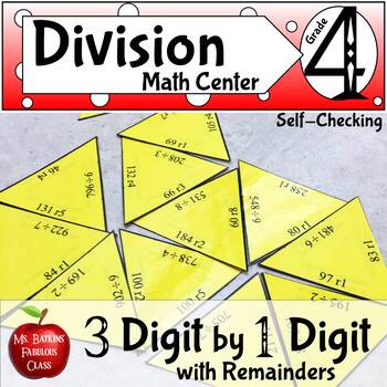 Preview of Division with remainders Three Digit by One Digit Math Center Activity