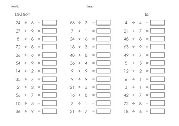 division without a remainder worksheet 2 digits by 1 digit distance learning