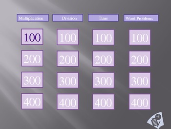 Preview of Division/Multiplication/Time Jeopardy PowerPoint Game