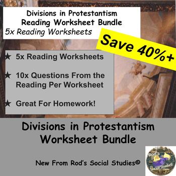 Preview of Divisions in Protestantism Lesson Reading Worksheet Bundle **Editable**