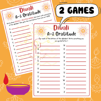 Preview of Diwali A-Z Gratitude Word race game Alphabet ABC activity early finishers middle