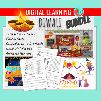 Preview of Diwali BUNDLE | Diwali Classroom Kit | Diwali Facts | Worksheets | GIF Banners